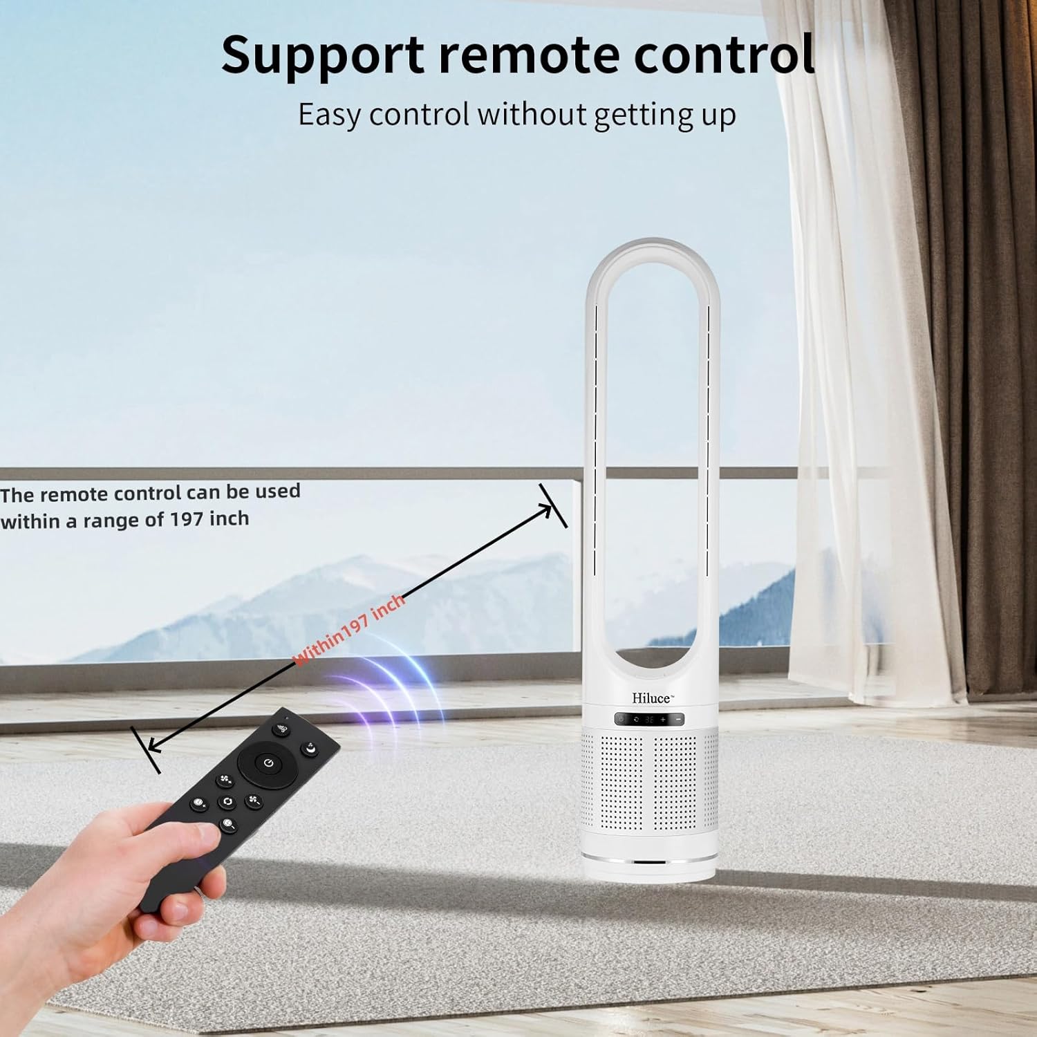 Space Heater Tower Bladeless Fan, Heater and Cooler Fan Combo with Remote,Installation Free Quiet 80°Oscillating, 8 Speeds, 9H Timer, HEPA Filter, 32 inch Large