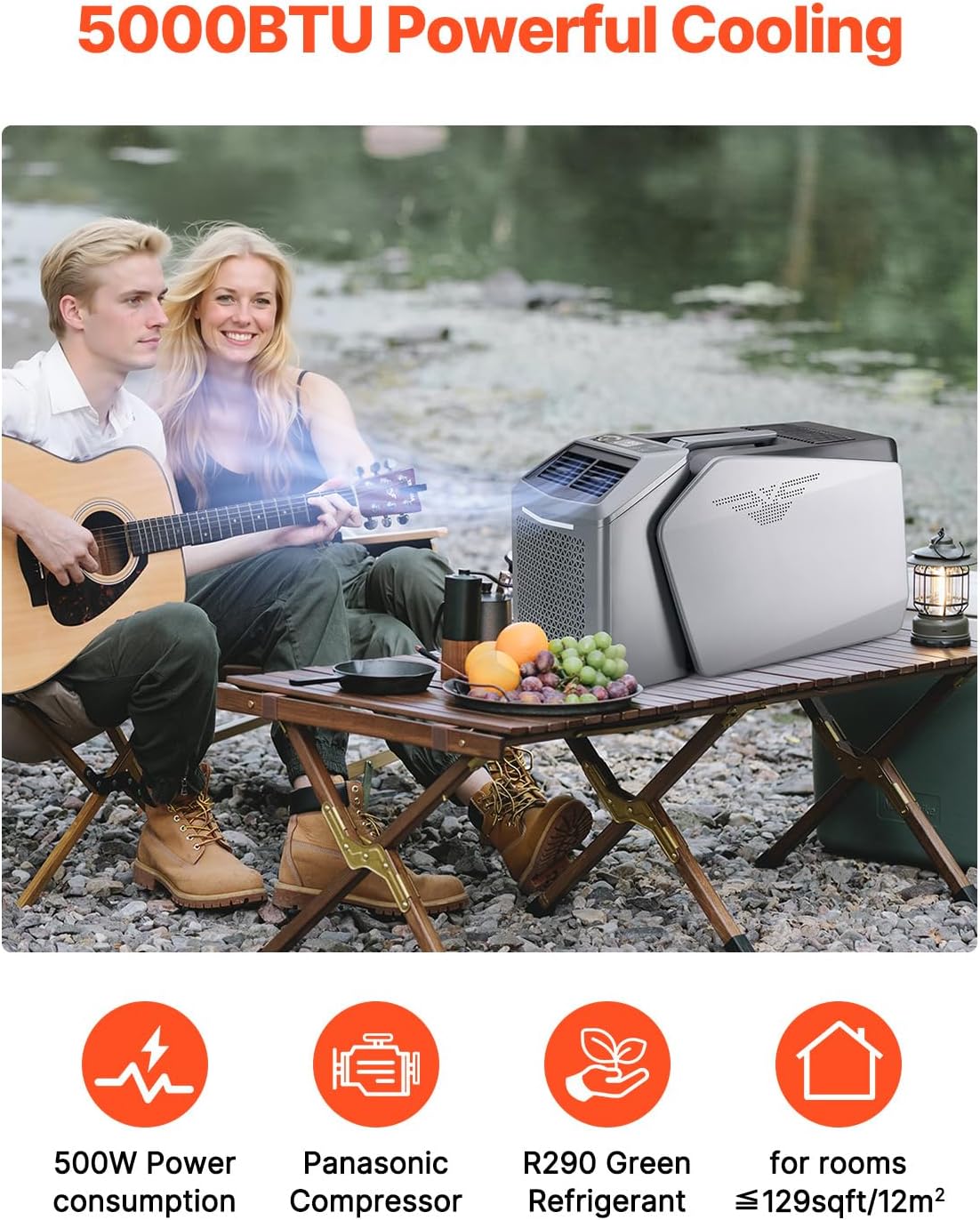 Happybuy 5000 BTU Portable Air Conditioner – 3-Speed Cooling Unit with 24H Timer & 16-32℃ Adjustment, AC/DC Compatible for Tent Camping, RVs & Home Use, Grey