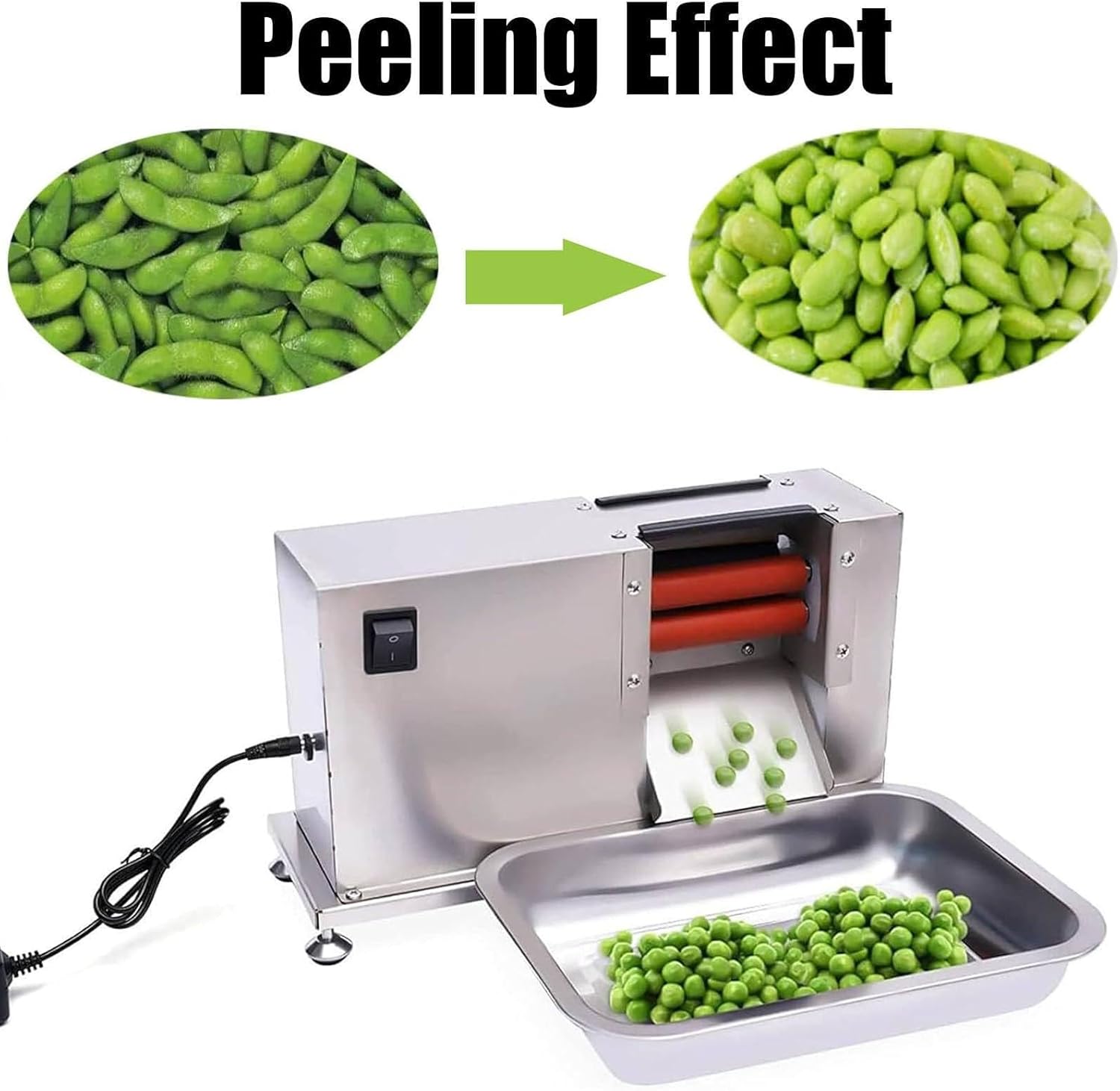 Semi-Automatic Pea Sheller Machine, 20W 304 Stainless Steel, High-Efficiency Bean Peeling Tool, 22 Lbs/h Output for Kitchen Use - Ideal for Peas, Soybeans, and Beans