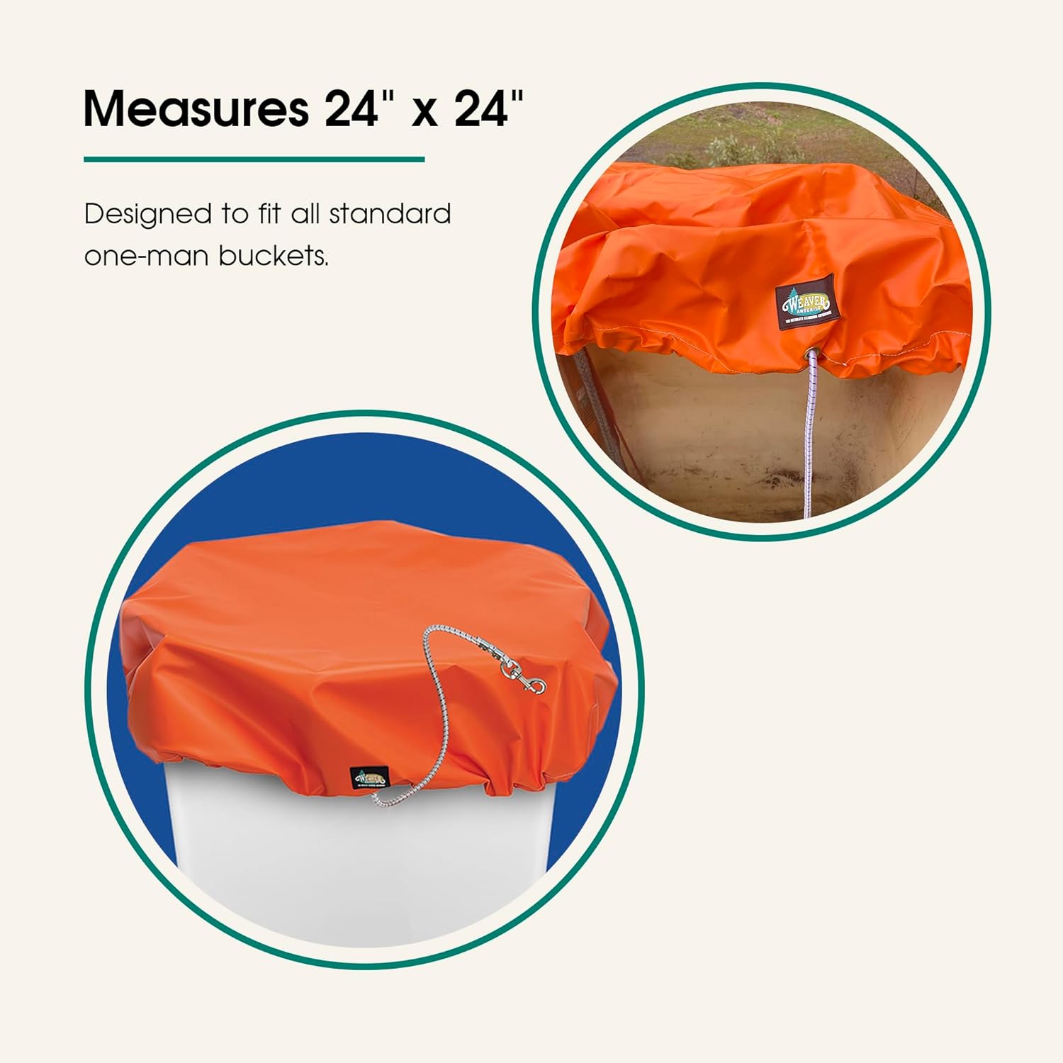 Vinyl Bucket Cover with Bungee Strap, Fits Standard One or Two Man Buckets, Debris Protection Cover, Bucket Truck Accessories, 18oz
