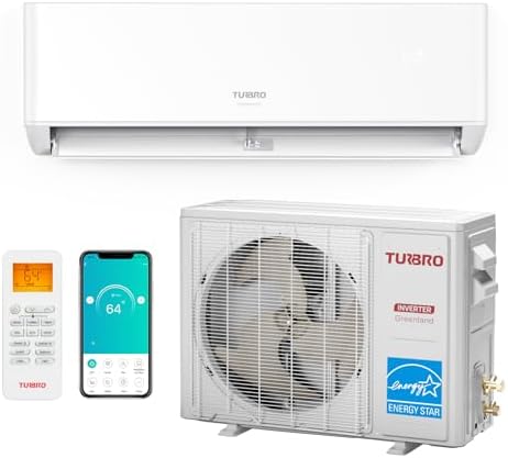 TURBRO 9,000 BTU Ductless Mini Split Inverter AC with Heat Pump, 24 SEER2, 115V, Energy Star, WiFi-Enabled, Cools up to 450 Sq.Ft, R454B, Greenland Series