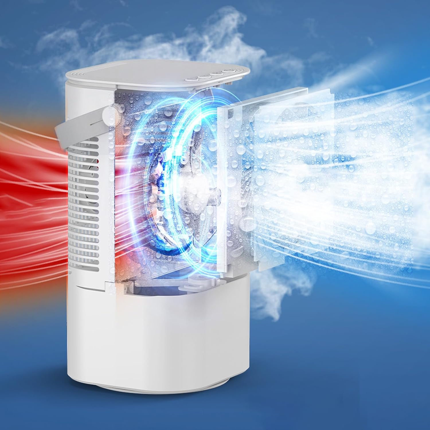 HELLORSO Mini Air Conditioner, Portable Air Conditioners AC, 900mL Water Tank, Auto-off Timer, Plug In Use USB Interface, Evaporative Air Cooler With 3Speeds, Desktop Fan For HomeOutdoors (White-1pc)