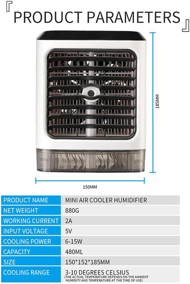 3 in 1 Mini Air Conditioner Fan Portable Mini Air Conditioner Desktop Moisturizing Sprayer Three-speed Adjustable USB Fan-White
