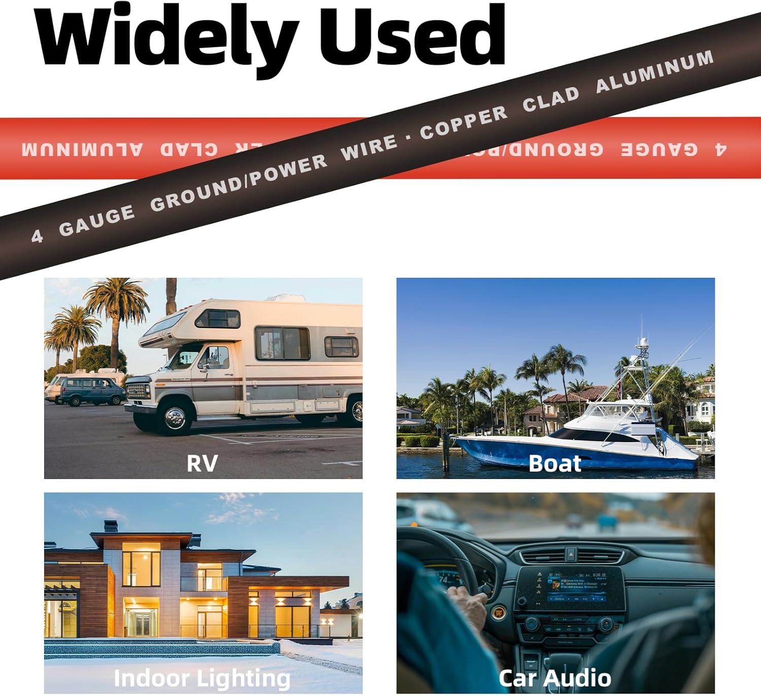 4 Gauge Wire (50FT Each, Black/Red) SGANGCAR True Spec Power Ground Wire Cable with 20 Lugs, 20 Heat Shrink Wrap,Copper Clad Aluminum CCA,for Power/Auto,Amplifier,Car Audio Speaker,Ground Cable