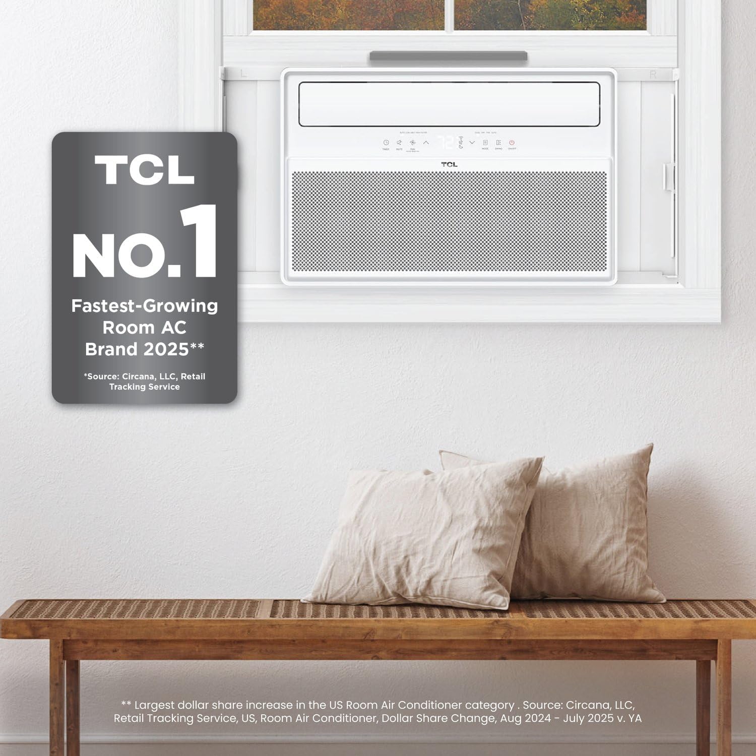 TCL 8,000 BTU Q-Series Smart Inverter Window AC, Ultra-Quiet 32dB Fan & 40dB Cooling, 38% Energy Saving, 3-Step Install, Open-able Window, Works with Smart Home Devices, Cools up to 350 Sq. Ft.