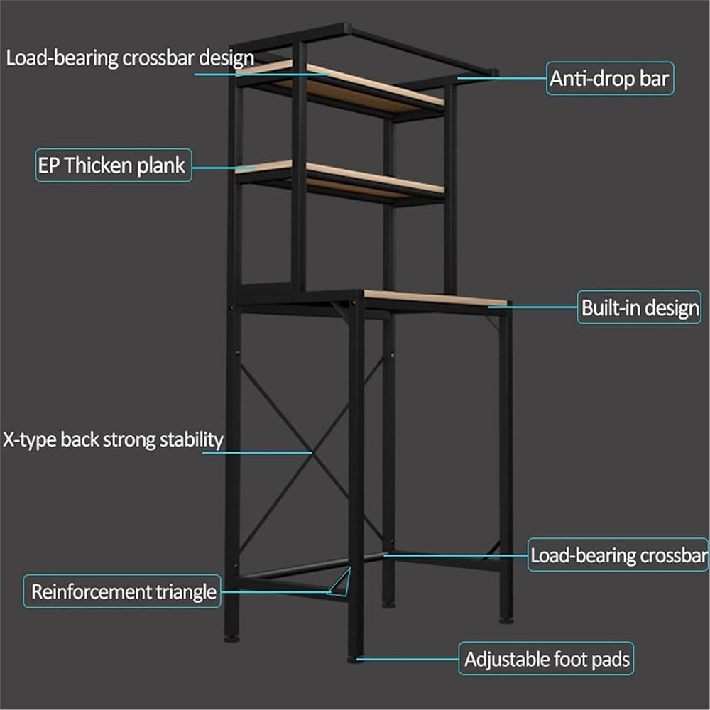 3-Tier Thicken Drum Washing Machine Storage Rack Freestanding Bathroom Shelf with Non-Slip Feet Space-Saving Over Washing Machine Organiser Shelf