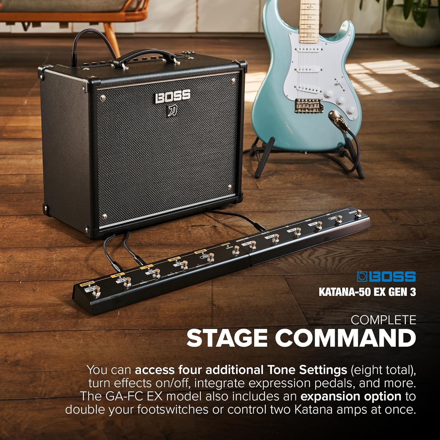 BOSS Katana-50 EX Gen 3 Guitar Amplifier | Compact 50-Watt Combo Amp Expanded for Live Performers | Upgraded Custom 12-Inch Speaker | Line Out & Stereo Expand | GA-FC/GA-FC EX Foot Controller Support