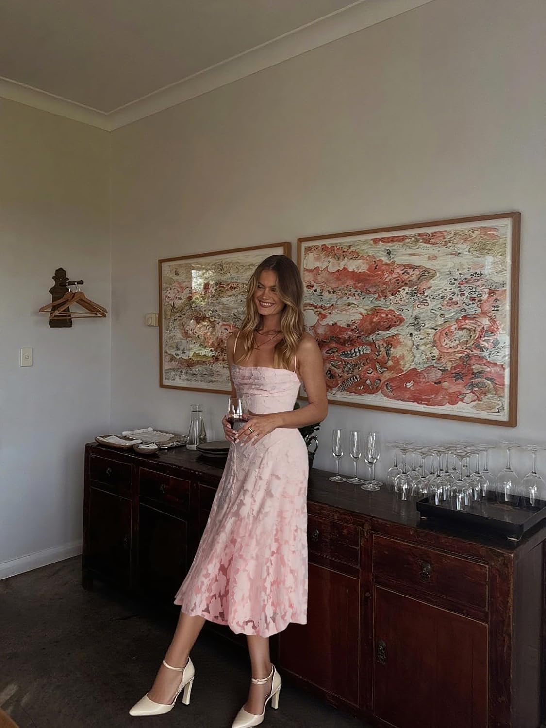 Long Floral Bridesmaid Dresses for Women Chiffon Cowl Neck Formal Evening Gown