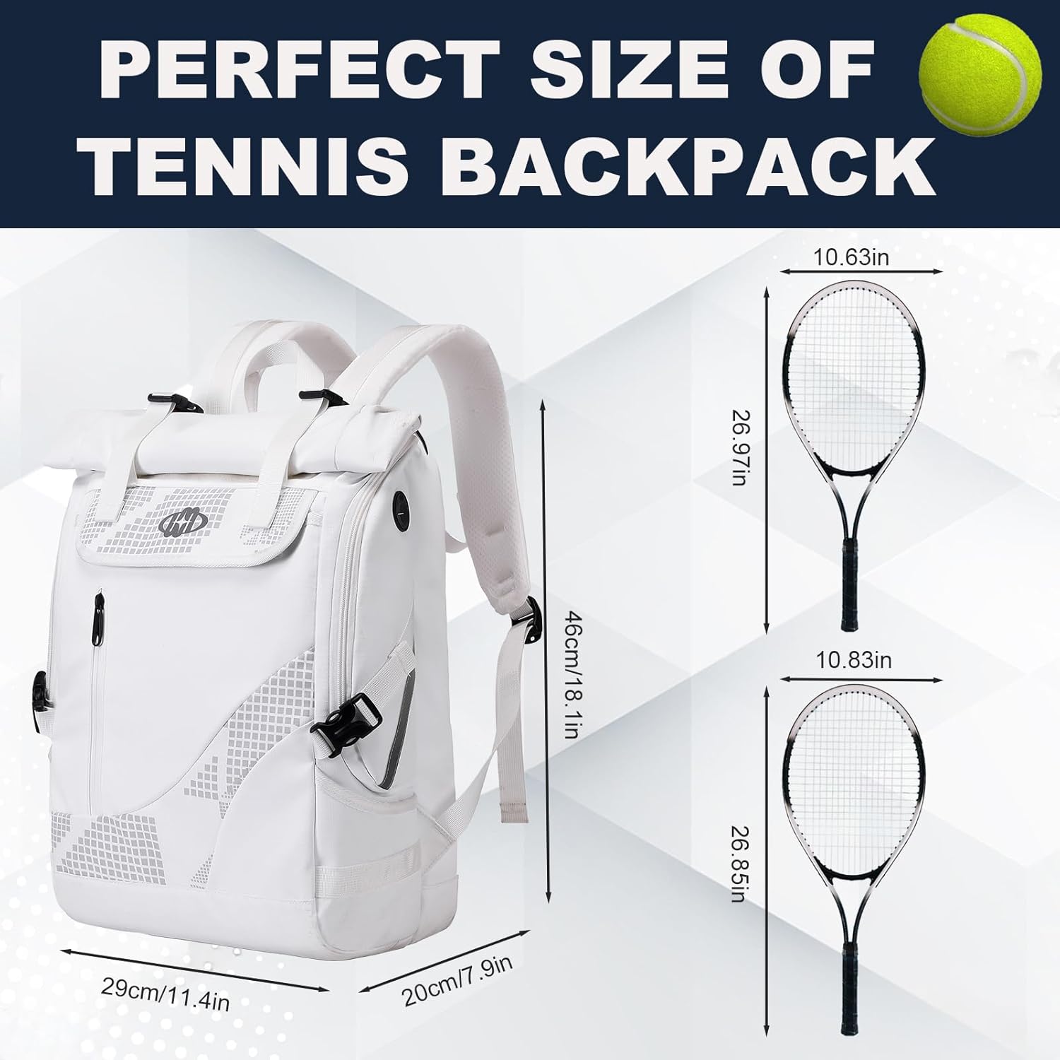 UMGG Tennis Bag Tennis Backpack for Women Men Holds 2 Rackets with Shoe Compartment, Large Pickleball Backpack Hold Tennis Racket, Pickleball Paddles, Badminton Racquet