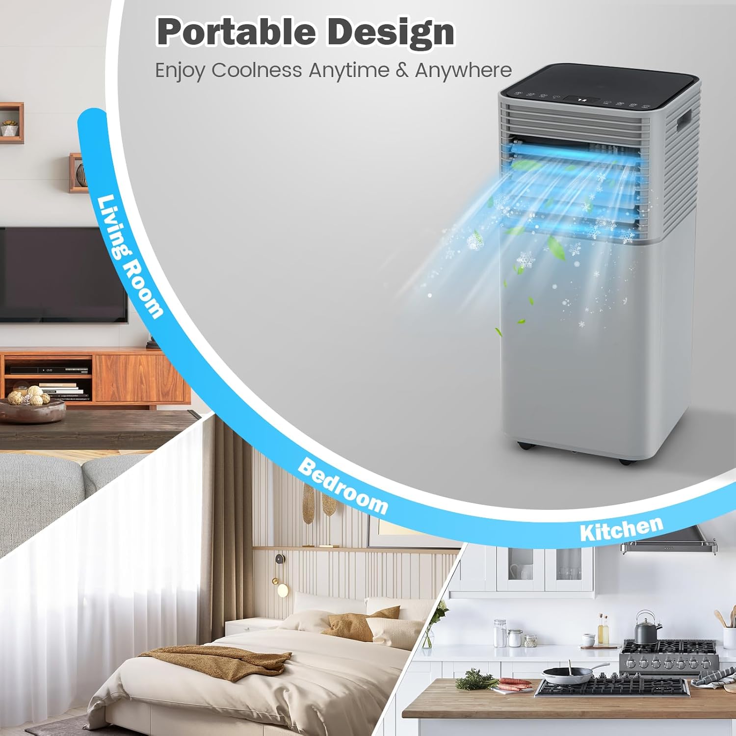 KOTEK Portable Air Conditioners, Air Conditioner for Rooms up to 230 Sq Ft, Ac Unit with Remote Control, 2 Speeds, 4 Modes, 24H Timer & Window Installation Kit for Home/Office/Dorms (Grey, 8000 BTU)