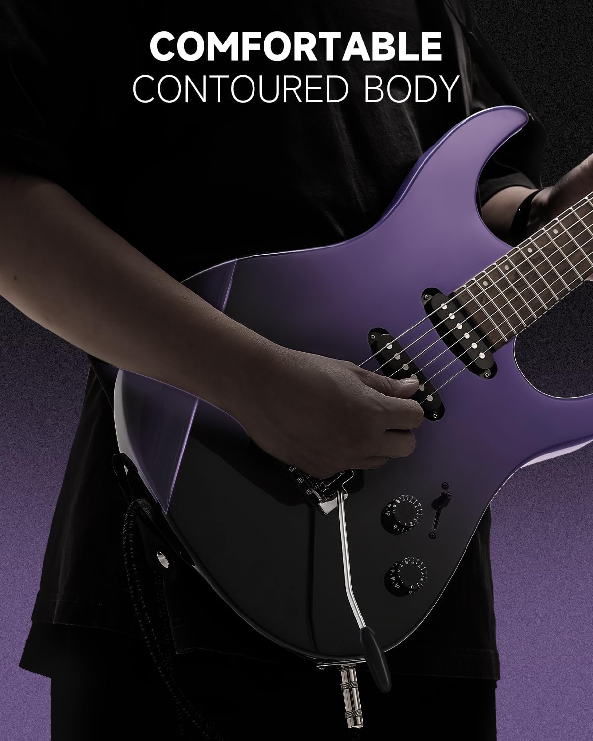 Donner DMT-66 39 Inch Full Size Electric Guitar for Beginner, Starter Electric Guitar Kit with Bag, Purplish Black