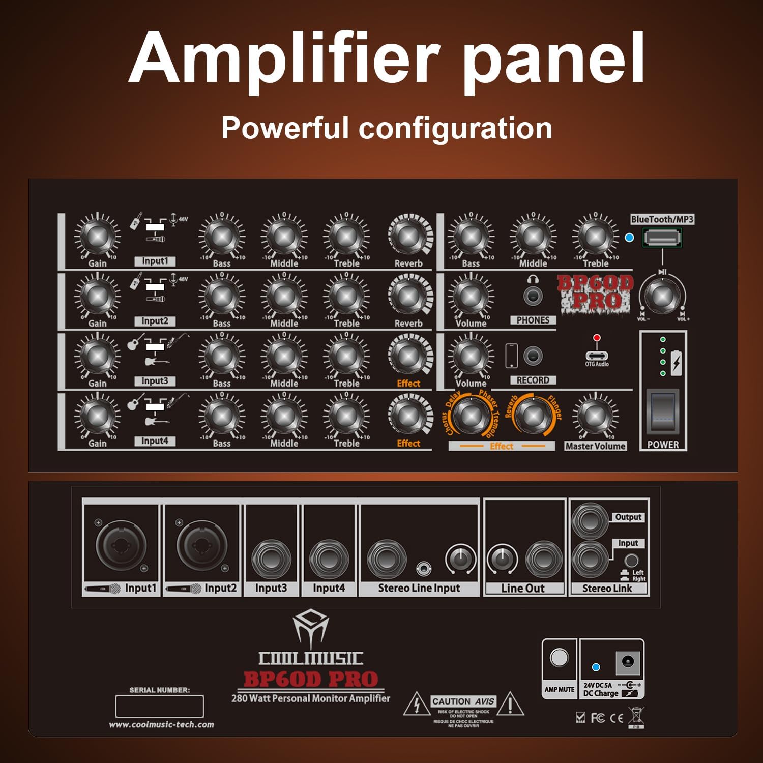 Coolmusic 300W Professional Acoustic Guitar Amp with 7 Inputs, Studio-Grade Reverb/Chorus/Delay/Tremolo/Phaser/Flanger, 3-Band EQ | 3-Year Warranty(BP60D-PLUS)
