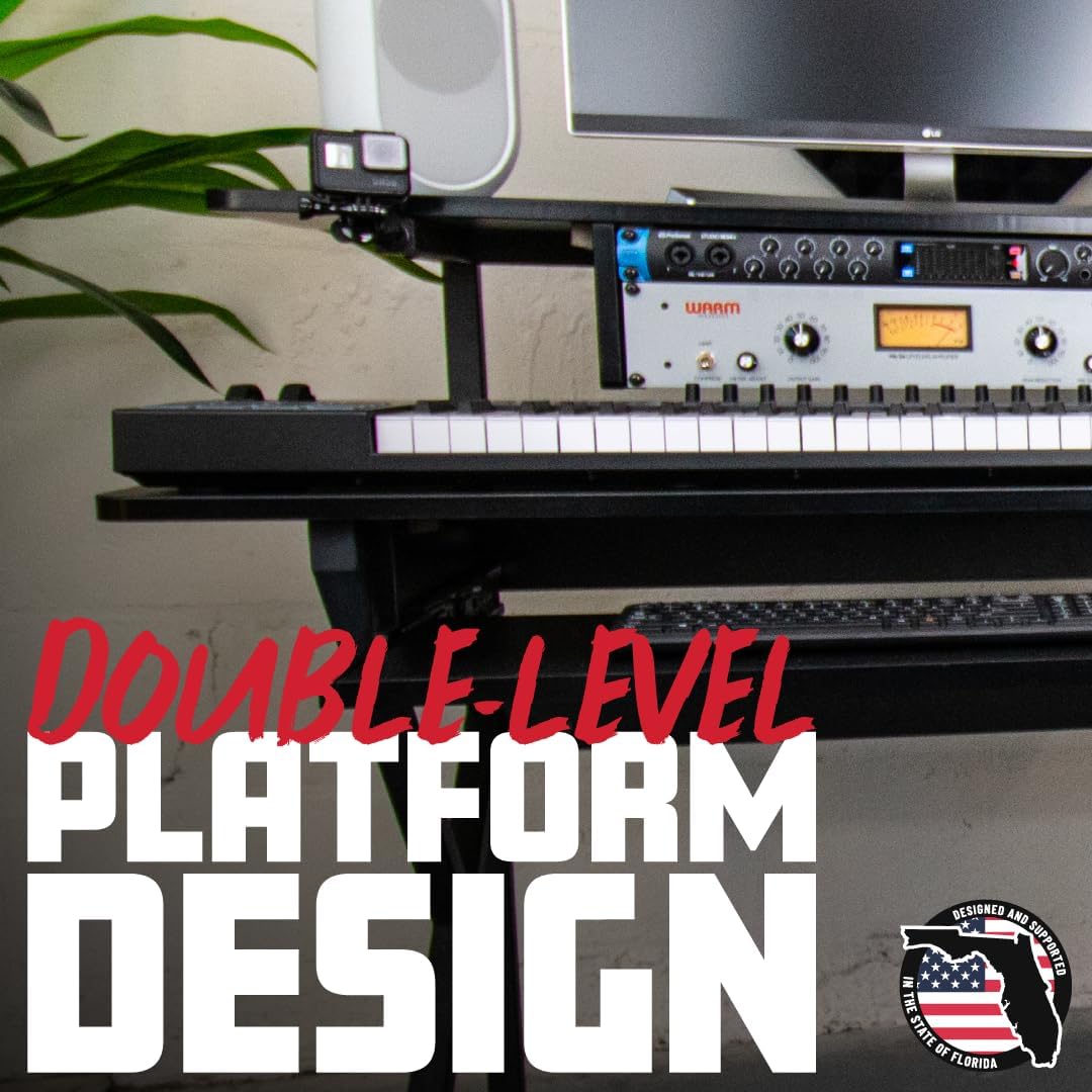 Gator Frameworks Content Creator Series Studio Desk Workstation with (3U) Rack Shelf and Sliding Keyboard Tray, Black Finish (GFW-DESK-MAIN)