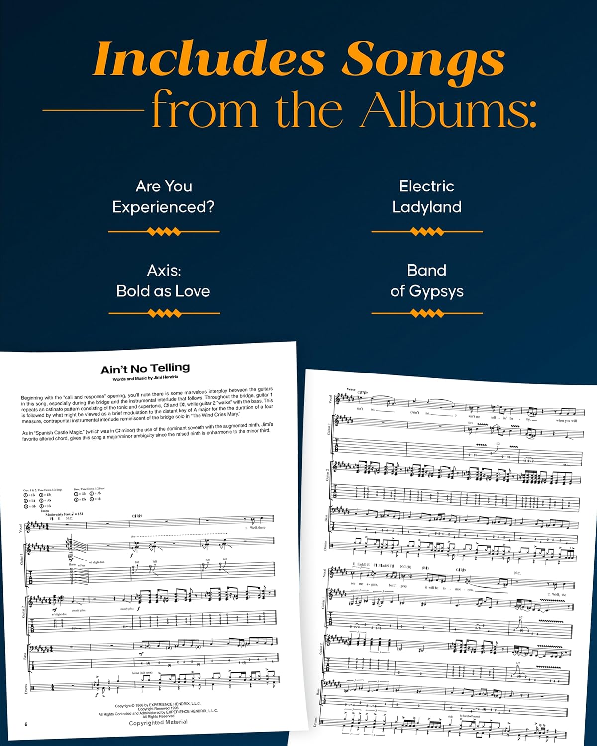 Jimi Hendrix - The Complete Scores | Guitar Tablature and Band Sheet Music Book | Full Transcriptions with Lyrics for Guitar, Bass, Drums and Vocals | Deluxe Hardcover Collector Edition