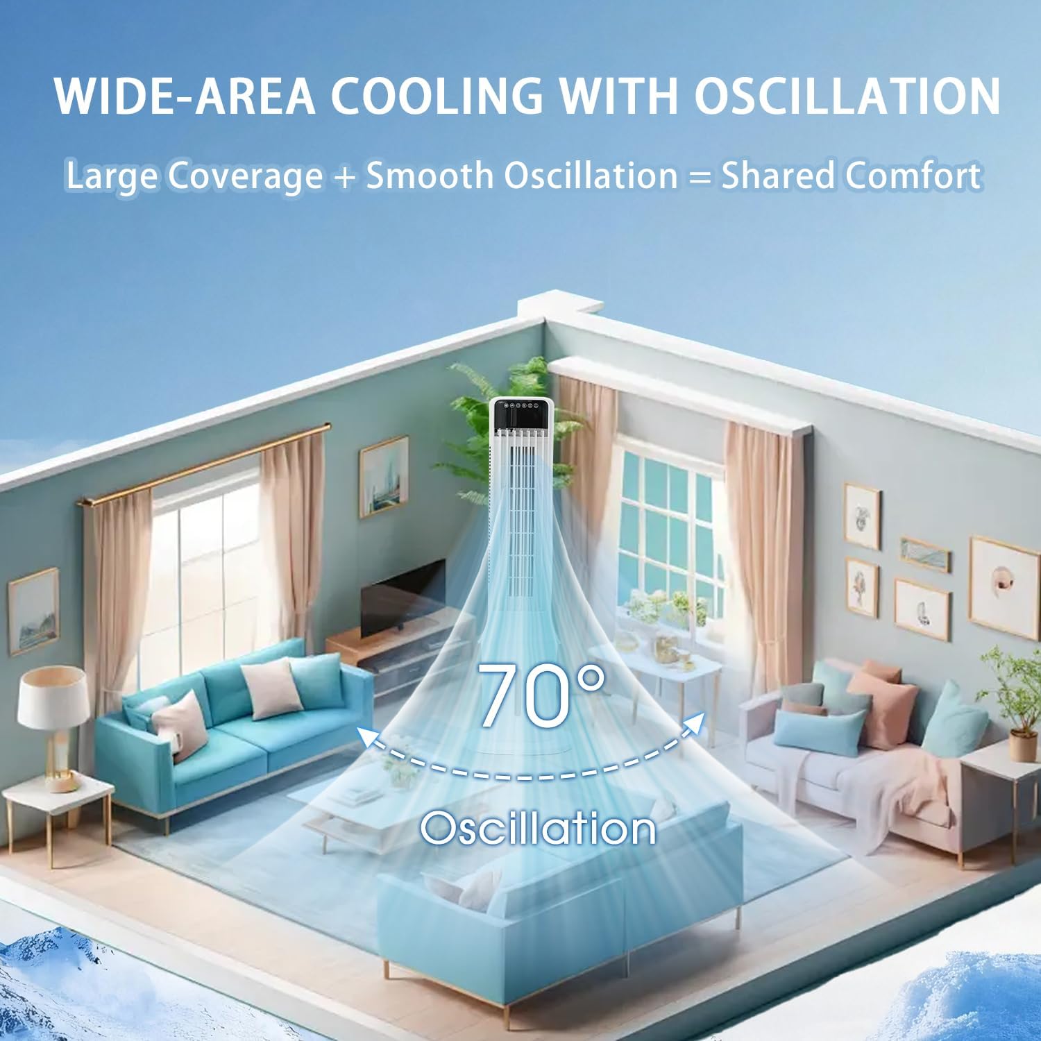 Portable Air Conditioner for Home Office Outdoor, Evaporative Swamp Cooler with 3Gal Water Tank, 120° Oscillation Cooling Fan with Remote 2 Modes 3 Speeds, 12H Timer & 4 Ice Packs