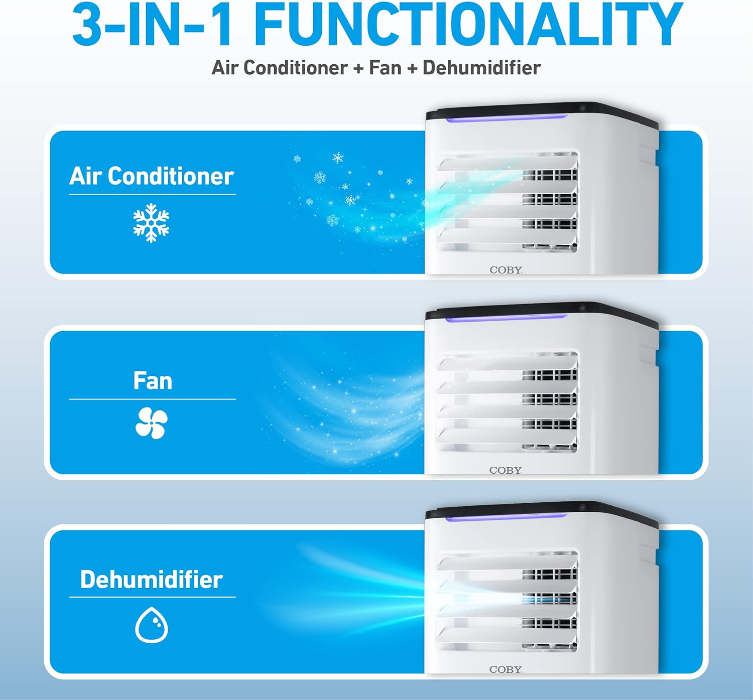 COBY Portable Air Conditioner 3-in-1 AC Unit, Dehumidifier & Fan, Air Conditioner 9,000 BTU Portable AC Unit for 400 Sq. Ft. with Remote Control, 24-Hour Timer, & Installation Kit