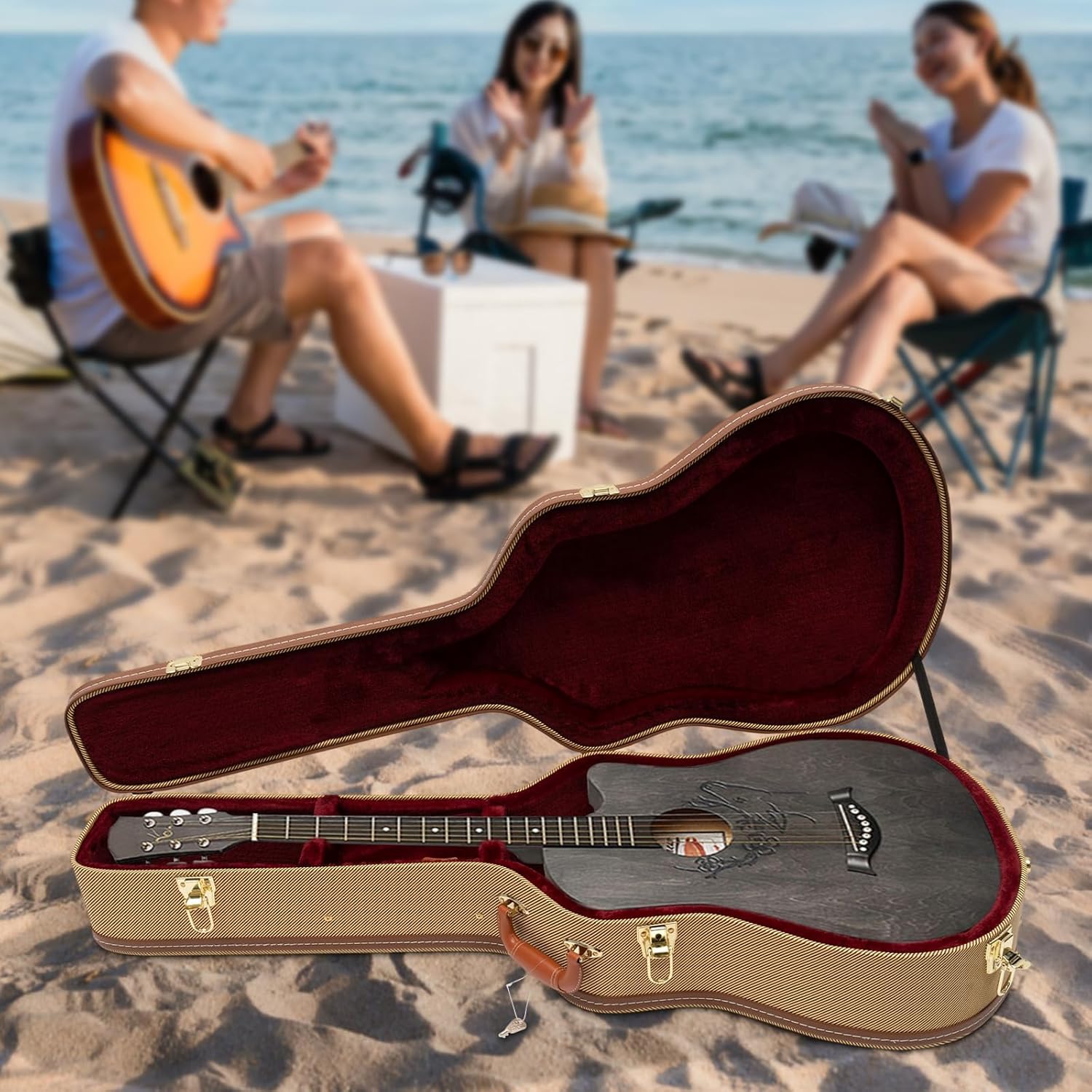 Wooden Guitar Case, Electric Guitar Hard Case,Wood Case for Les Paul Electric Guitars,Electric Guitar Wooden Hard Shell Lockable,Sponge Lining, Iron Latches, Suitable for 41