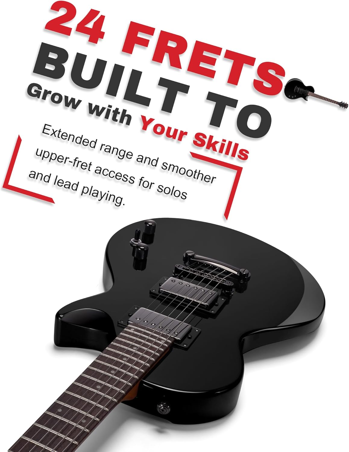 AKLOT 24-Fret Electric Guitar Kit – Single Cut (LP Style), Modern Playability with Coil-Split Humbucker Pickups, Essential Accessories Included, Phantom Black