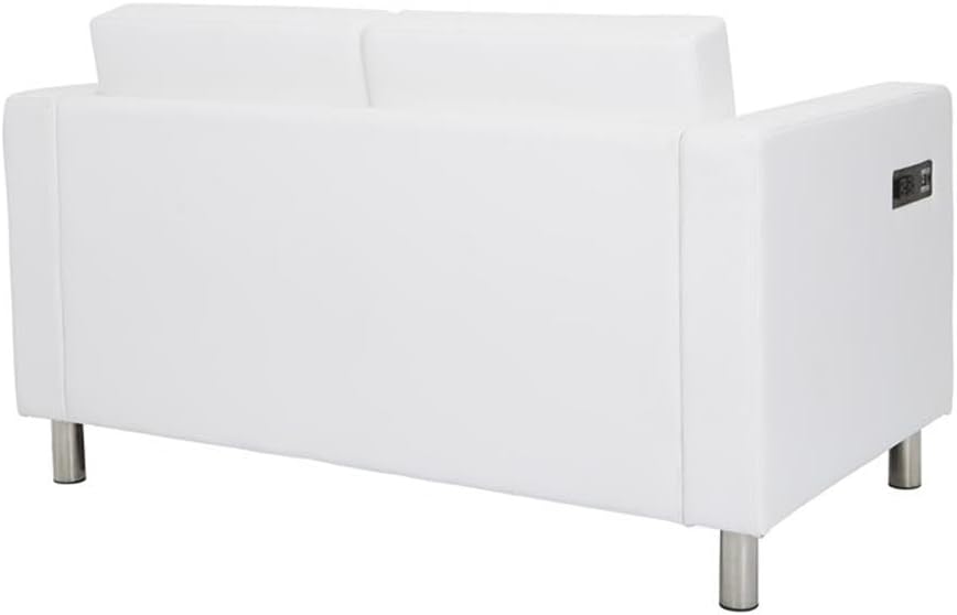 Office Star Products Atlantic Loveseat with Dual Charging Station in Dillon Snow White Faux Leather