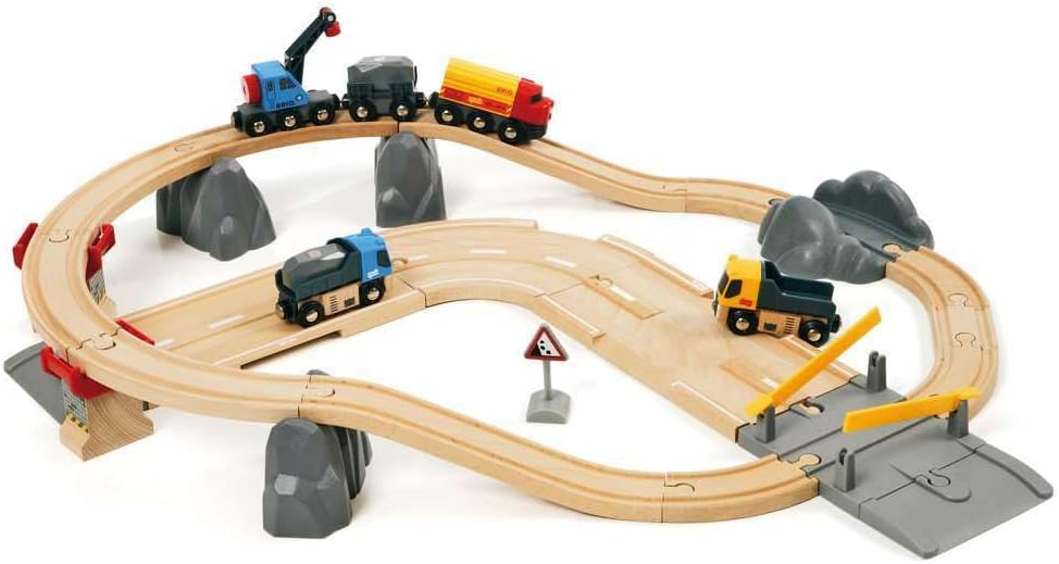 BRIO World Rail & Road Loading Set - 32-Piece FSC-Certified Wood Train Set & Accessories - Special Crane Car, Flatbed, Tracks, & More - Works with All Wooden Railway Sets - Fun Play for Ages 3+