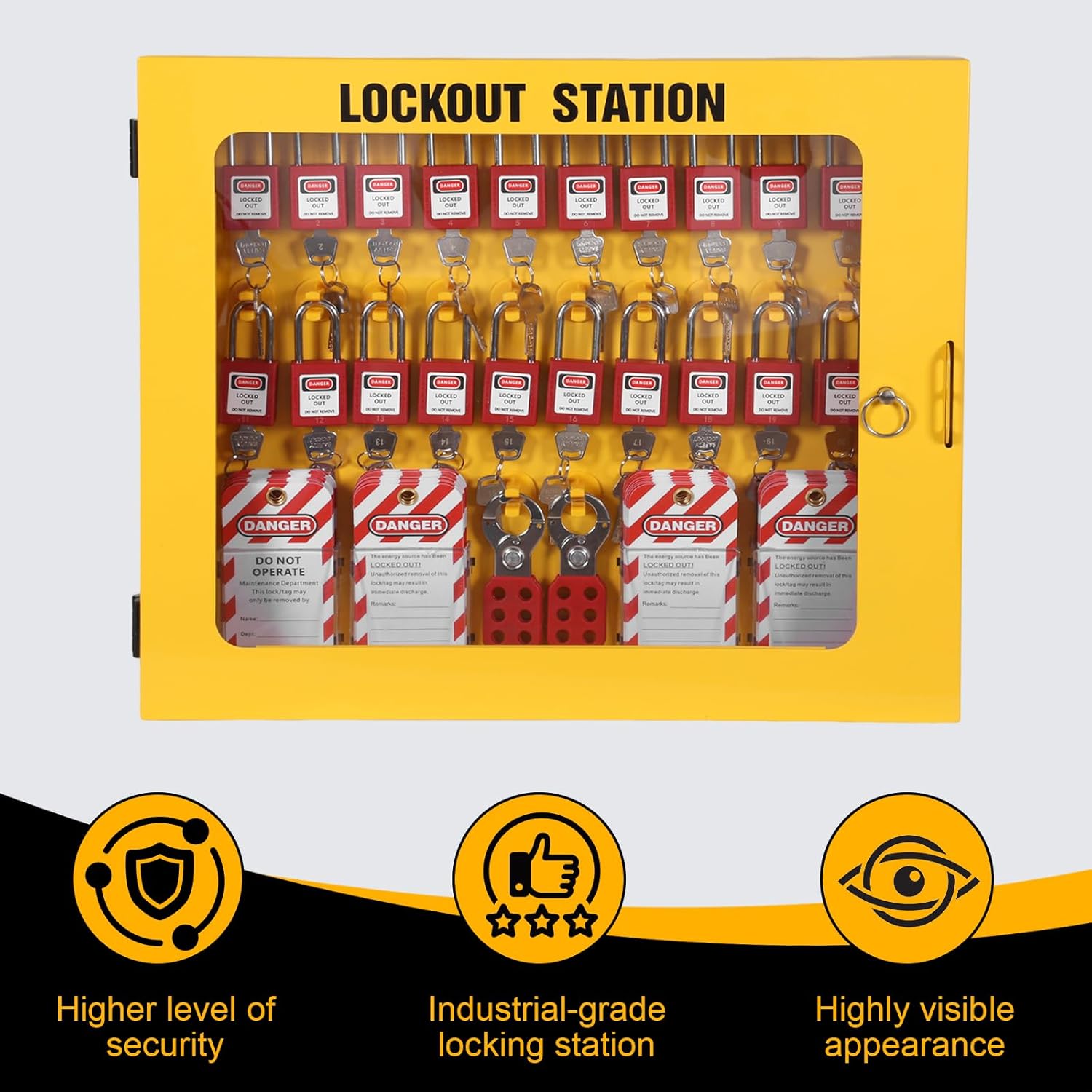 Heavy-Duty Lockout Tagout Station with 20 Safety Padlocks 6 Hasps 60 Tags Lockout Kit for Safety and Maintenance