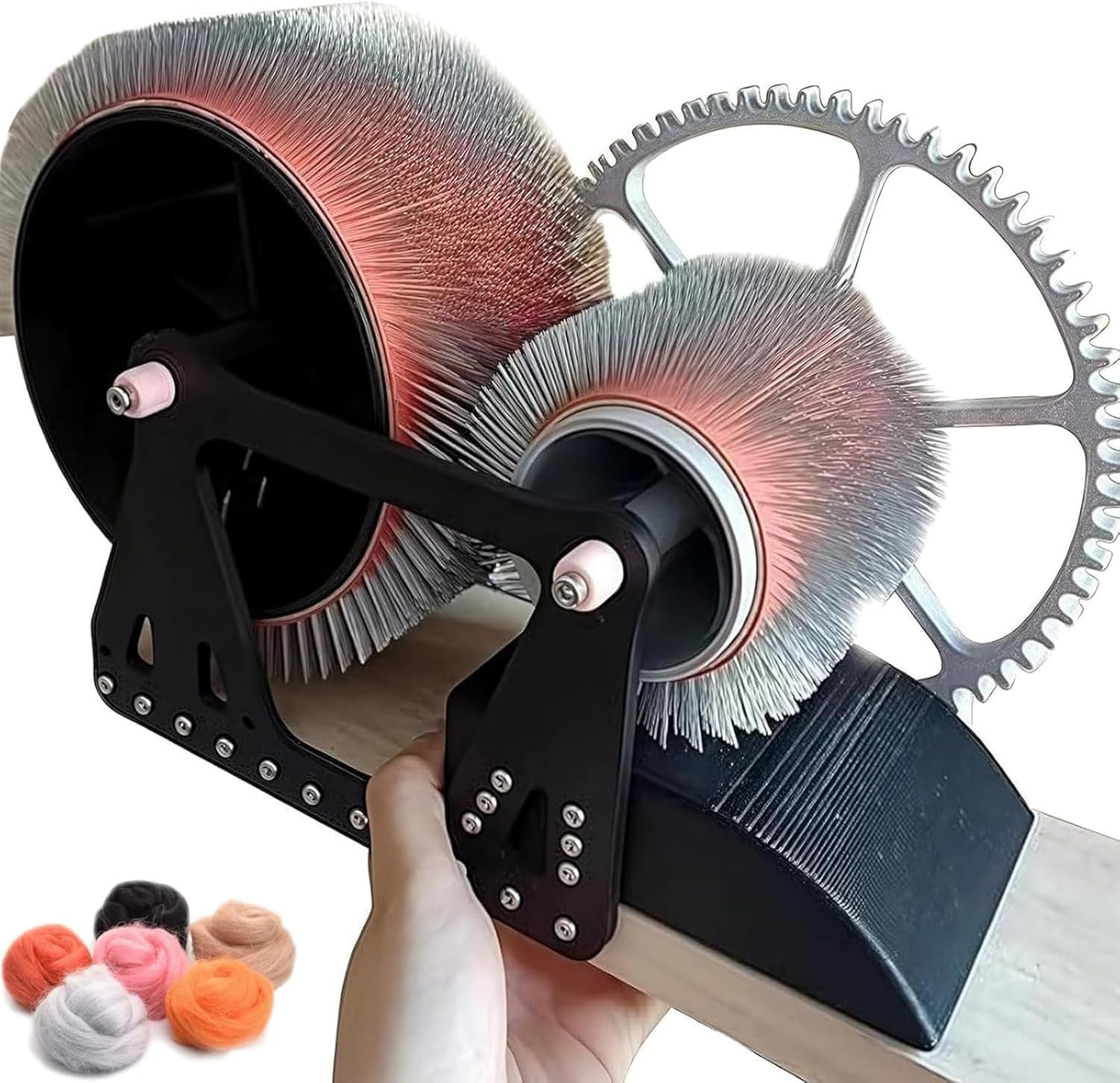 Manual Wool Carding Machine Wool Drum Carder Fiber Carding Machine with Hand Crank Remove Fiber Impurities Fast Color Mixing Wool Blending Wheel for Combing Blending