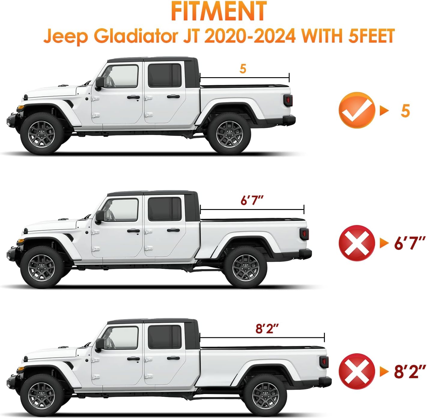 Nilight Soft Tri-fold Truck Bed Tonneau Cover Compatible with Jeep Gladiator JT 2020 2021 2022 2023 2024 2025-5ftr