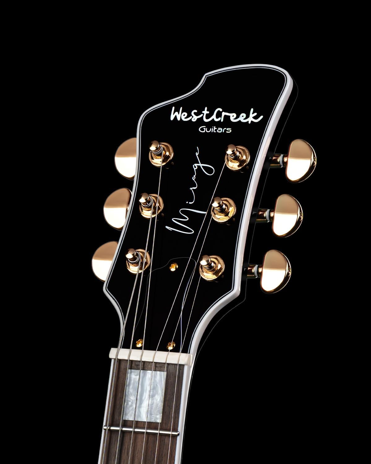 WestCreek Mirage Solid Body Electric Guitar, Mahogany Body, Maple Neck, Rosewood Fretboard, Rounded End Frets, Bone Nut (Glossy Obsidian Black)