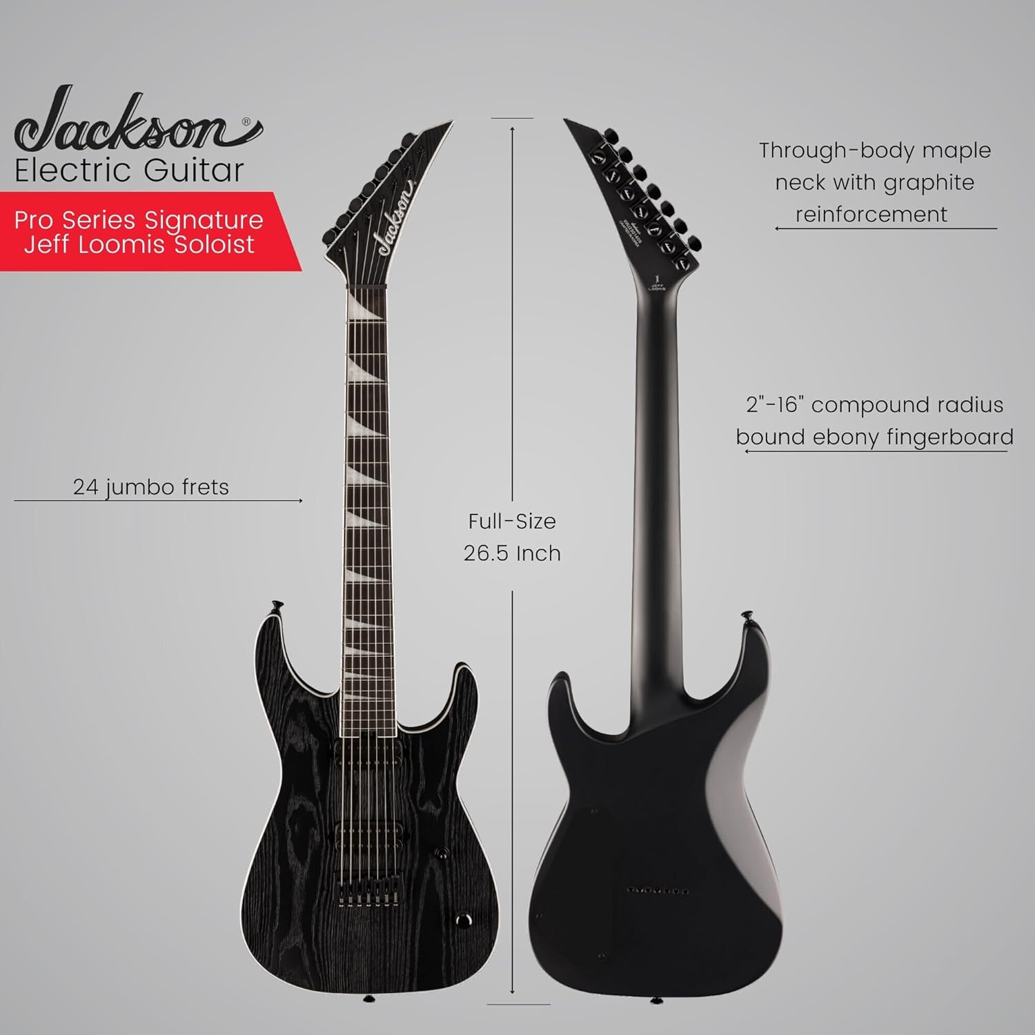 Jackson Pro Series Signature Jeff Loomis Soloist SL7 HT 7-String Electric Guitar with Ebony Fingerboard (Black Ash) Bundle with Jackson Heavy Duty and Secure Molded Case (Black) (2 Items)