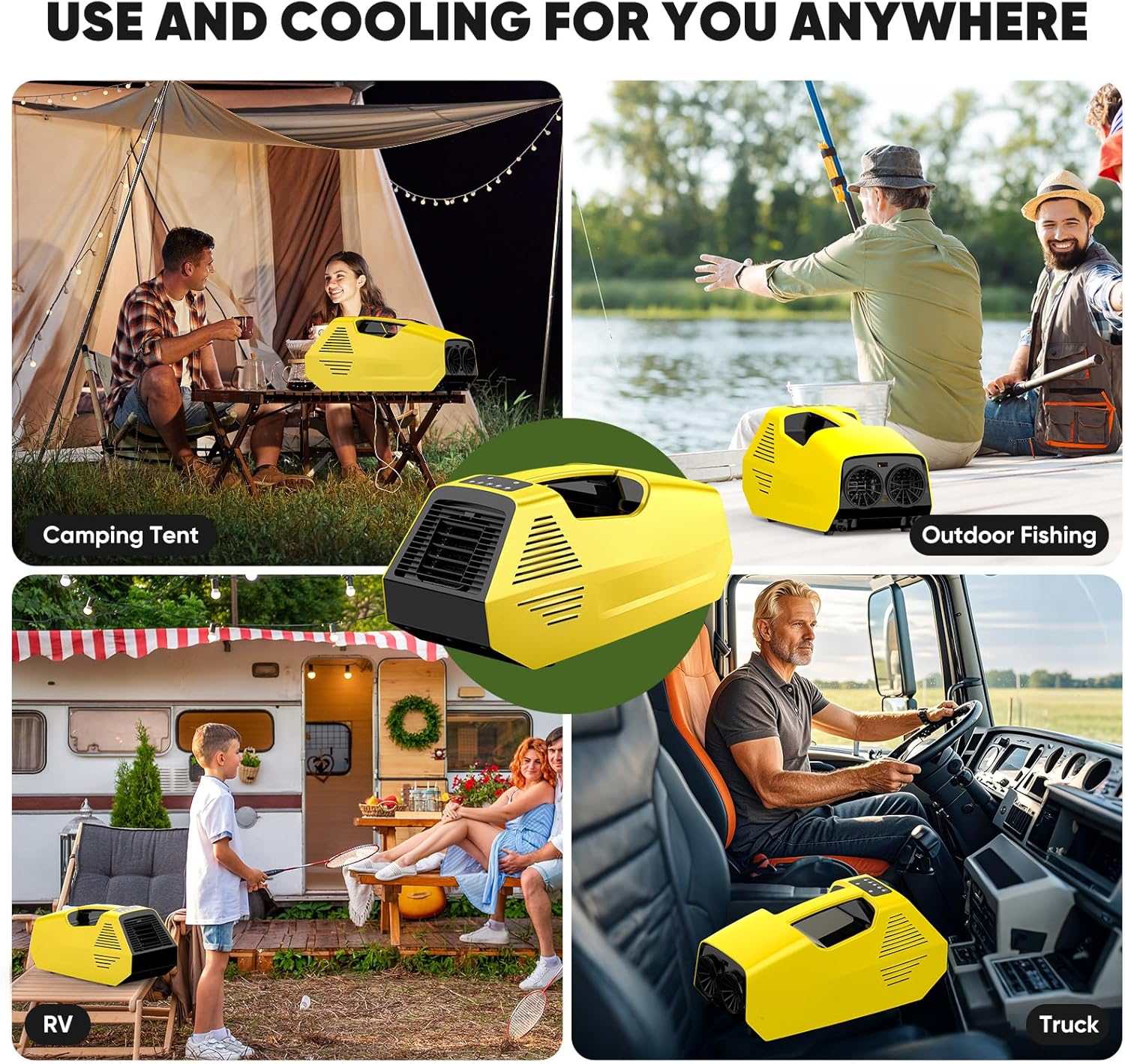 Portable Air Conditioner- Portable Ac for Camping, 240W Low Power Consumption Portable AC for Car, Tent, RV, Truck,Outdoor Use (Yellow)
