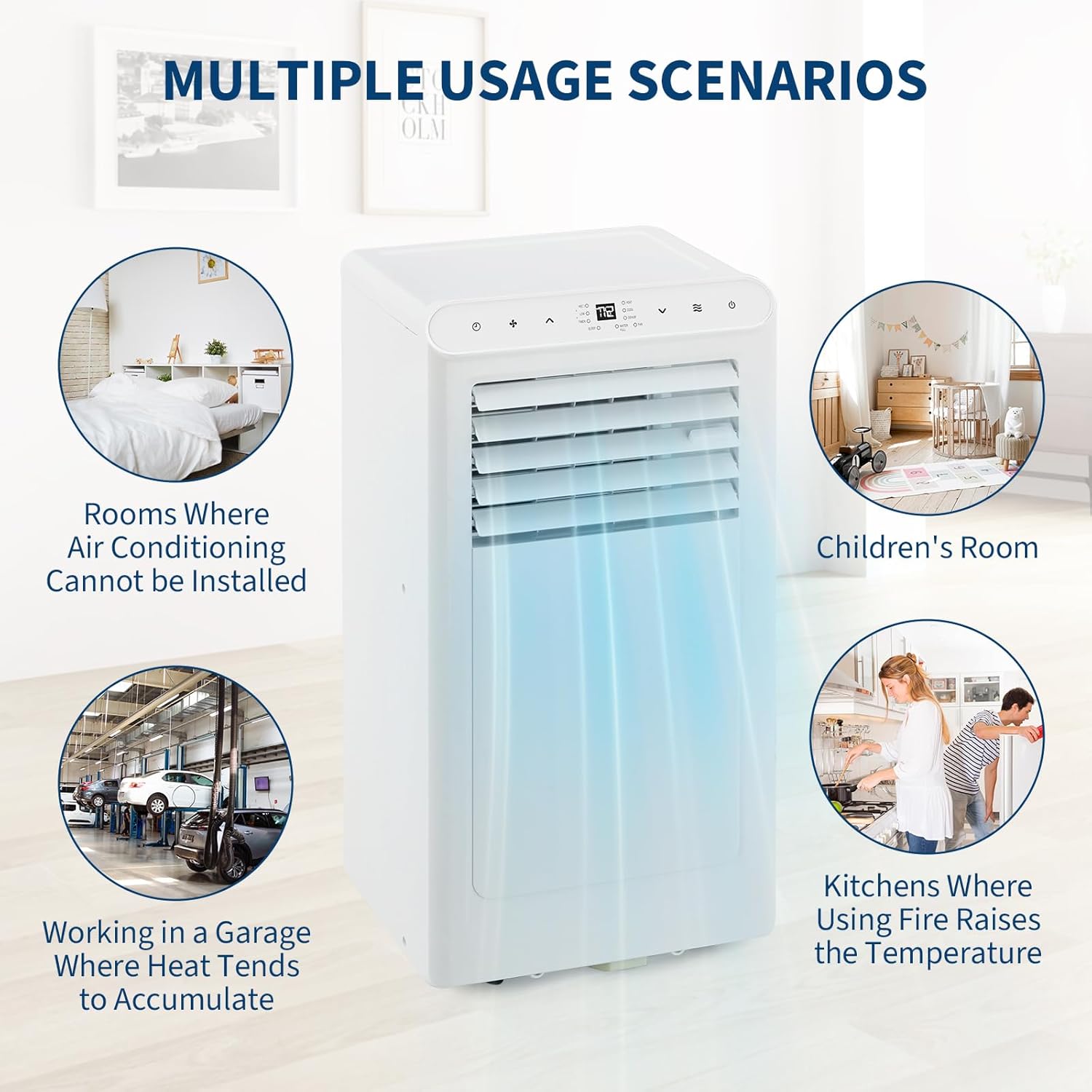8,000 BTU Energy Efficient Portable Air Conditioner, 3-in-1 AC with Fan & Dehumidifier, Cools 350 Sq.ft Rooms, Remote Control, 24H Timer, Auto Swing, Portable AC Unit for Bedroom/Office