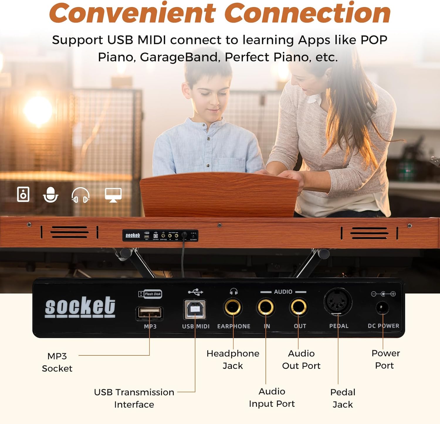 Costzon Piano Keyboard 88 Keys, Portable Full Size Semi-Weighted Electric Digital Piano with Stand, Advanced Chips, Dual Speakers, Triple Pedals & USB MIDI Connection for Beginners (Brown)