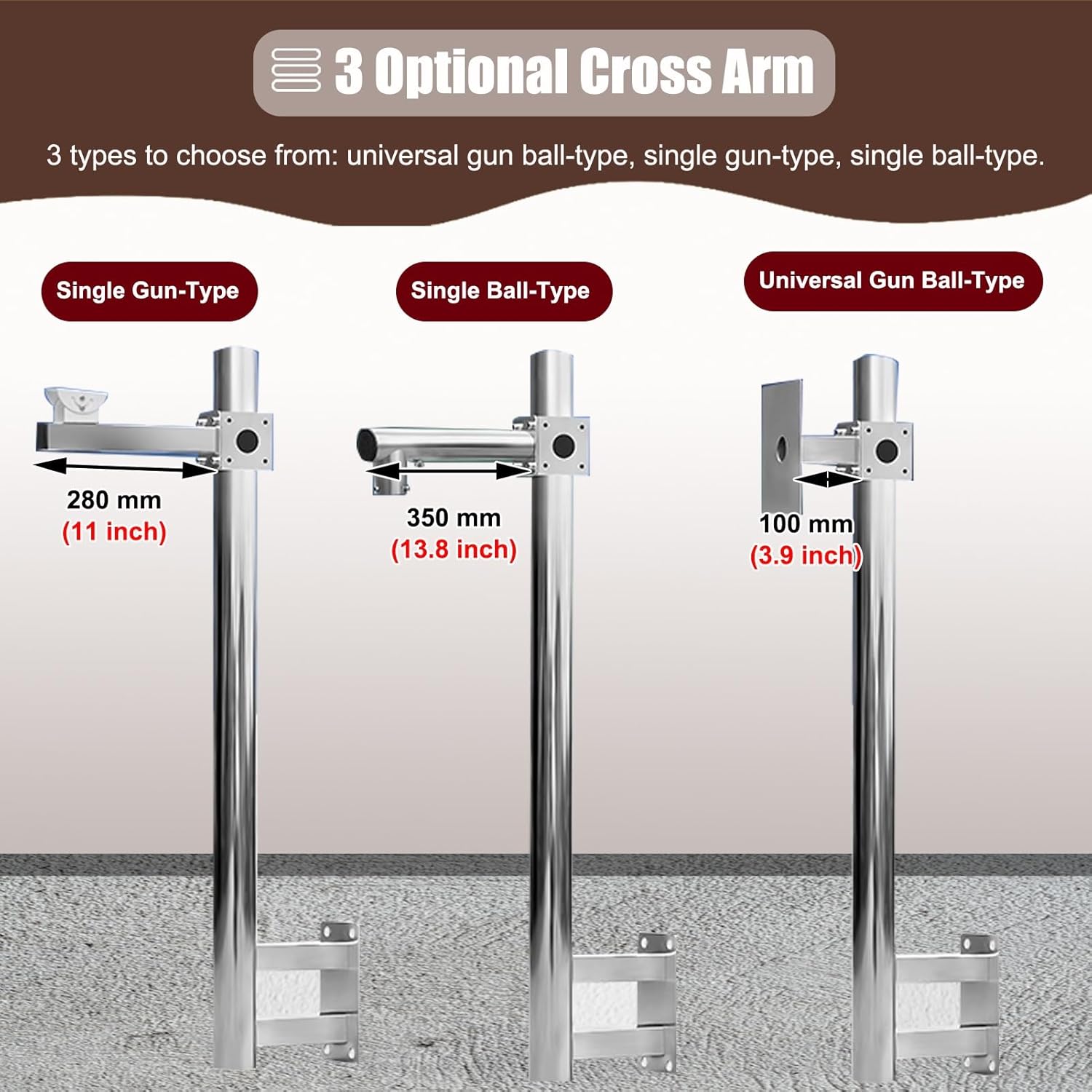 Gun/Dome Surveillance Camera Bracket for Corner, Stainless Steel Pole for Security Cameras Wall Mount, L-Shape Vertical CCTV Pole Universal(Single Gun,1.2 m(3.94 ft))