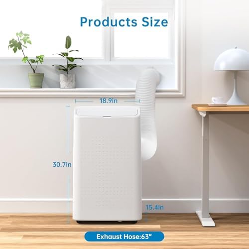14000 BTU Portable Air Conditioner with Cooling, Dehumidifier and Fan Functions, Standing Cooling, Cools Up to 750 Sq. Ft., Remote Control, LED Display, and Window Venting Kit Included