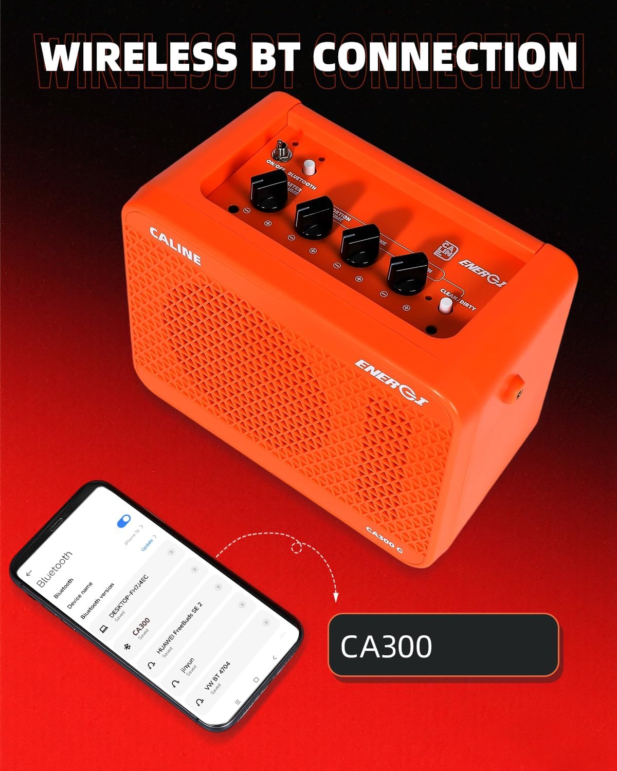 Caline 15W Electric Guitar Amp,Portable Practice Guitar Amplifier with Clean Distortion Effects,Small Bluetooth 5.3inch Speaker Amps for Electric Guita