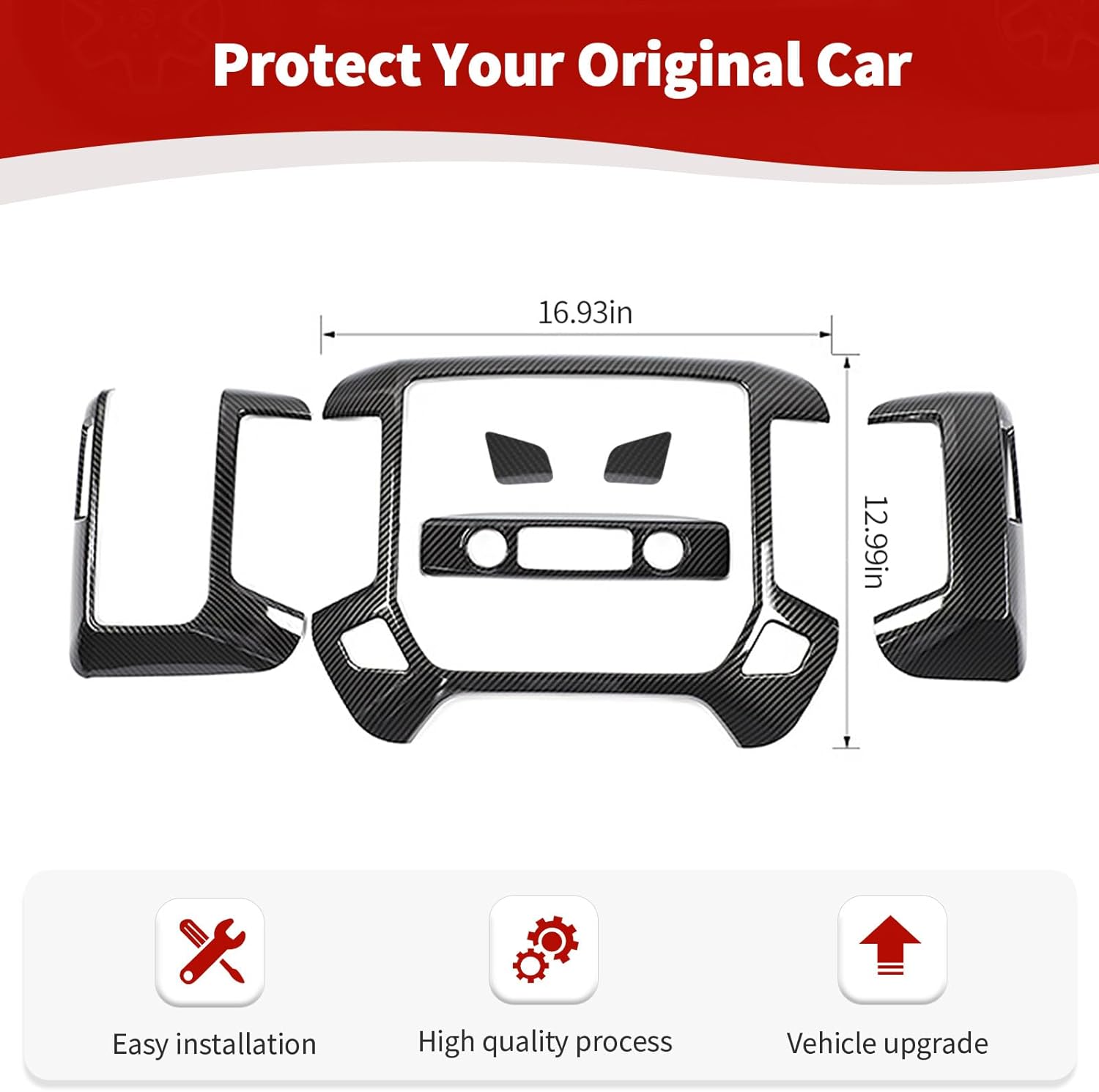 RT-TCZ for Silverado Dashboard Panel Trim Cover Carbon Fiber Bezel for GMC Sierra Chevy Silverado 2014-2017 Black ABS Carbon Fiber Interior Accessories 4pcs