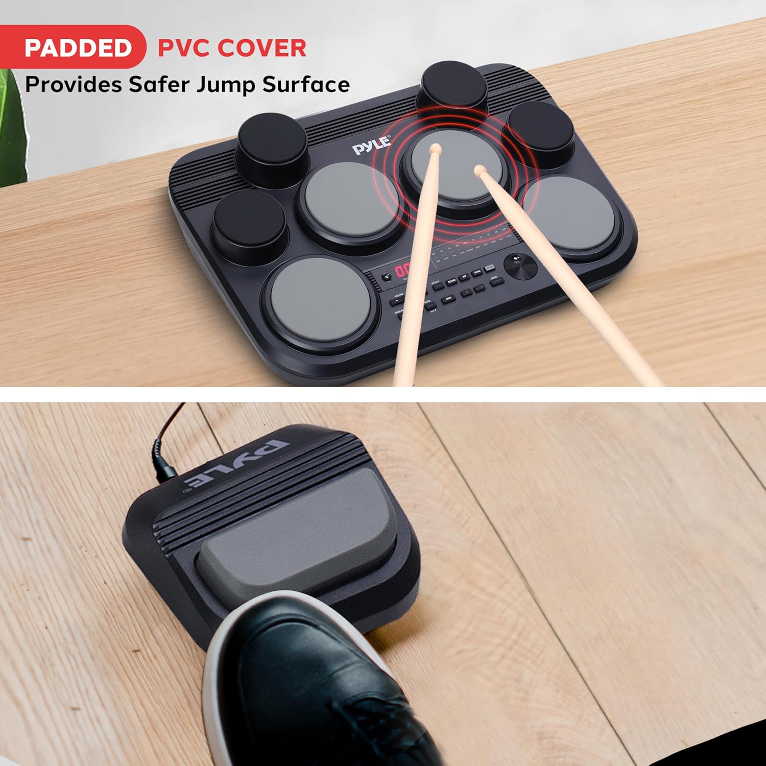 Pyle Electronic Drum Set – 8 Touch-Sensitive Pads, 80 Kits, 110 Songs, USB/MIDI, Headphone Output, Compact Tabletop Electric Drum Kit, Includes Pedals And Sticks, Ideal for Practice And Performance
