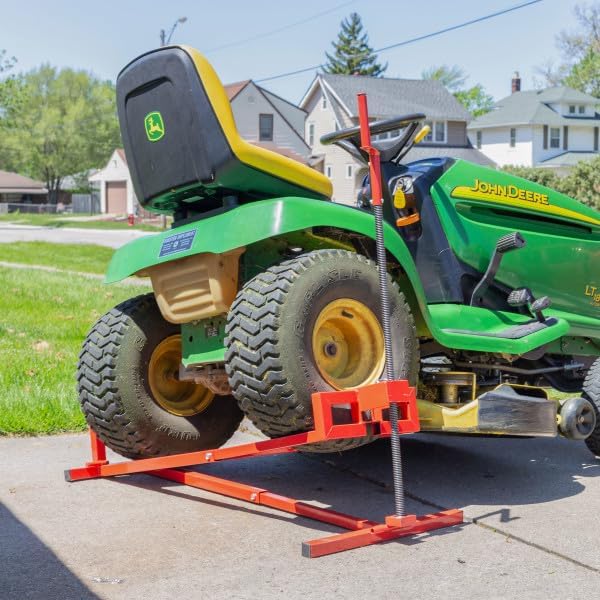 Mower Lift - 880lb Capacity Lawn Mower Lift Jack - Telescopic Maintenance Jack for Mowers and Tractors - Riding Mower Accessories by Stalwart (Red)