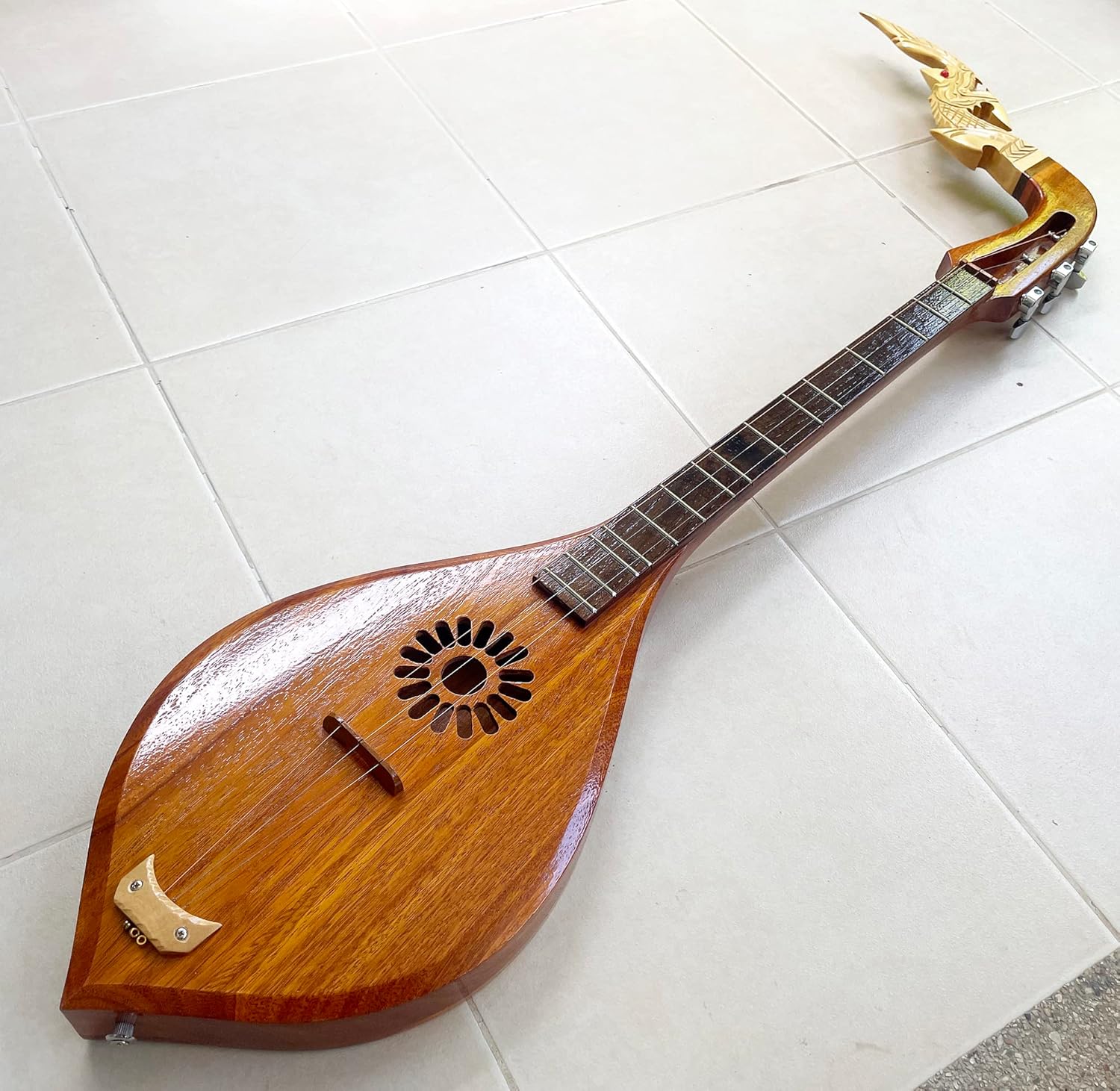 Isarn Acoustic Phin 3 Strings, Thai Lao Guitar Musical Instrument, Traditional Thai Classical Musical Pin122R, brown (Pin106)