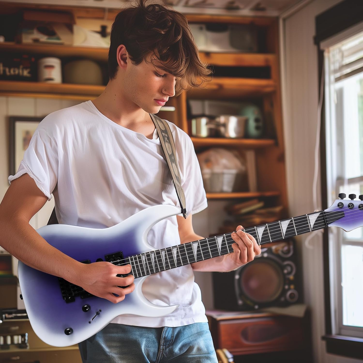 Ktaxon Full-Size Electric Guitar, Solid Body HSH Pickups 170 Guitars Beginner Kit with Gig Bag, Shoulder Strap, Tremolo Arm, Upgrade Cable, Capo All Accessories (Gradient Purple)