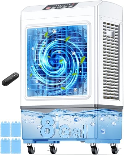 FANCOLE Evaporative Air Cooler, 2100CFM Windowless Air Conditioner Cooling up to 700 Sq.ft, Swamp Cooler Air Conditioner w/2 Modes & 3 Speeds, 7H Timer & Remote, Portable for Room Garage Patio