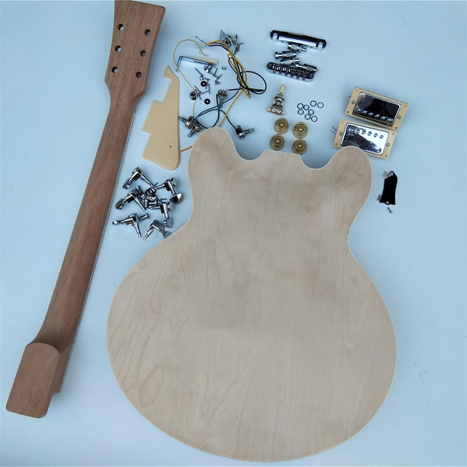 TSTS 43 Inches Semi Finished Electric Guitar Semi Hollow Body&Rosewood Fingerboard with All Hardware Unfinished Electric Guitar Kit