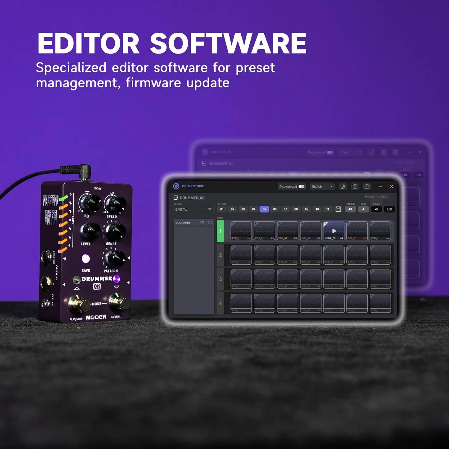 MOOER Drummer X2 Stereo Drum Machine Peda Wireless Guitar System Air P05 for Guitar, Bass, Instruments