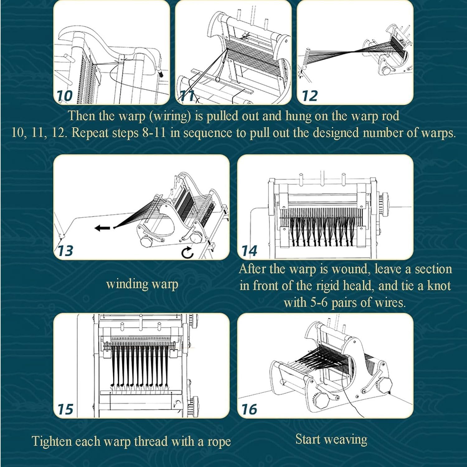 Adjustable Hand-Knit Machine, Wooden Desktop Weaving Machine, 20CM Weaving Width, Foldable Multi-Craft Loom Set, with Yarns,Rods,Combs&Shuttles, for Hand Assembled, Freehand Drawing, Creative Training
