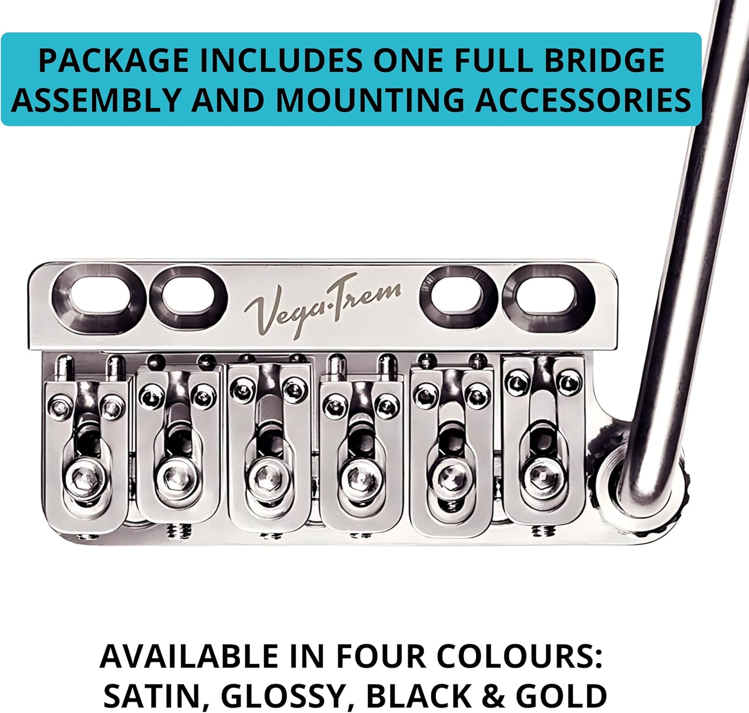 Vega-Trem VT1 Standard 6-Screw Glossy Stratocaster Guitar Tremolo Bridge + Valeton Rushead Max USB Chargable Portable Pocket Guitar Bass Headphone Amp Bundle