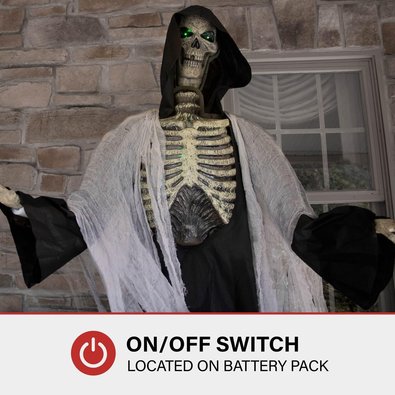 Haunted Hill Farm 7-Ft. Tall Graveyard Ghoul, Motion Activated Scary Halloween Prop, Battery Operated with On-Off Switch, Light-Up Eyes and Chest for Indoor or Covered Outdoor Halloween Decorations