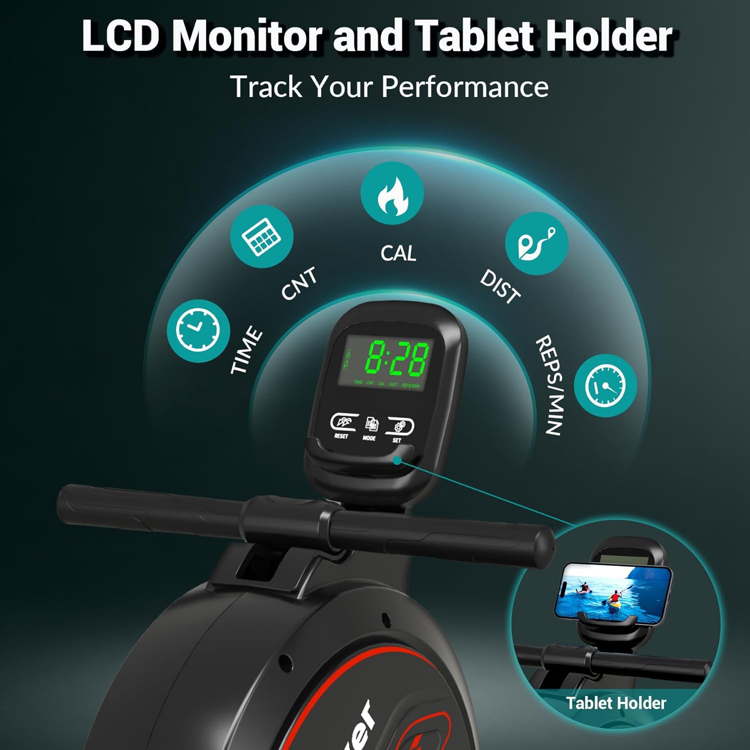 Rowing Machine for Home, Magnetic Rower Machine, 350 LB Weight Capacity, 16-Level Silent Resistance Row Machine for Gym Exercise Full-Body Workout Compact Rower with LCD Monitor Tablet Holder