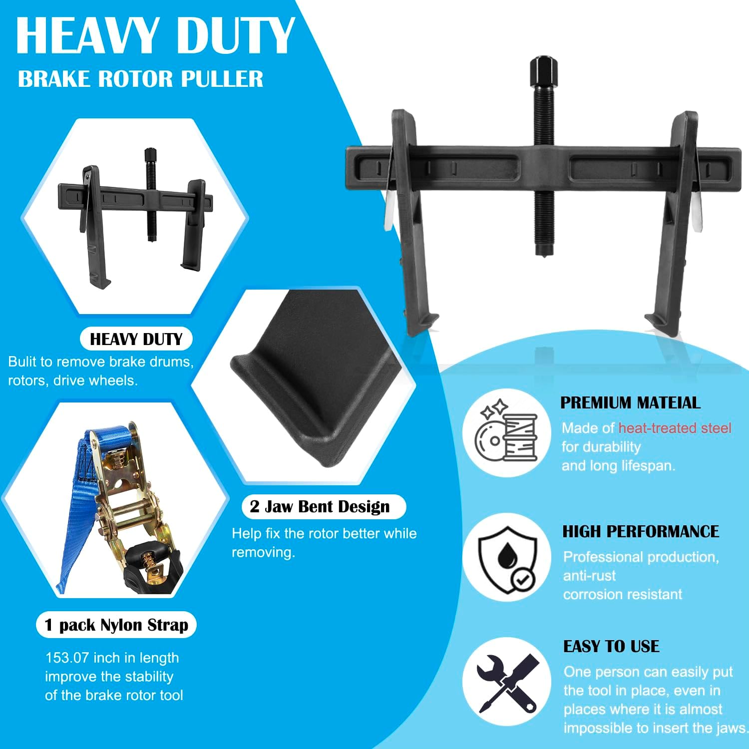 6980 Brake Drum and Rotor Puller Kit/Brake Drum Hub Puller/Brake Rotor Removal Tool for Removing Brake Drums, Rotors, Drive Wheels, Gears, Flywheels and Pulleys