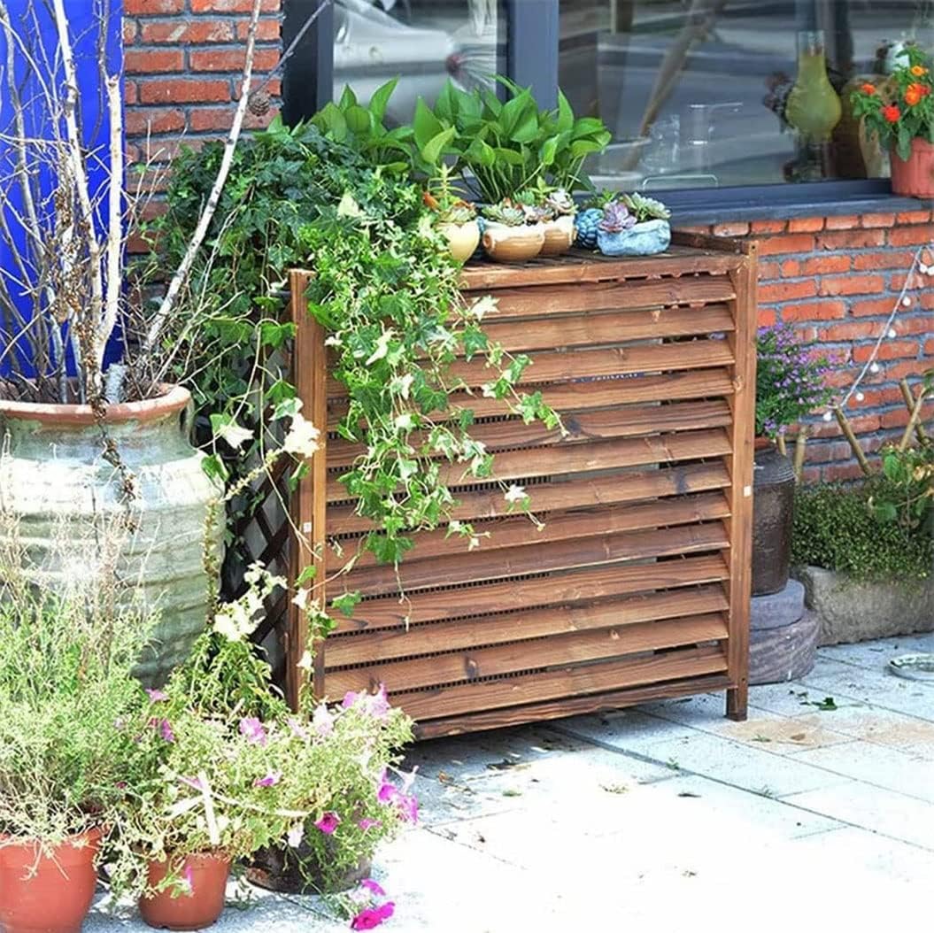 Air Conditioner Cover for Outside Units, Solid Wood Air Conditioning Flower Rack, Privacy Outdoor Screen, Louvered Plant Shelf for Balcony Garden Outdoor 103 * 44 * 93Cm