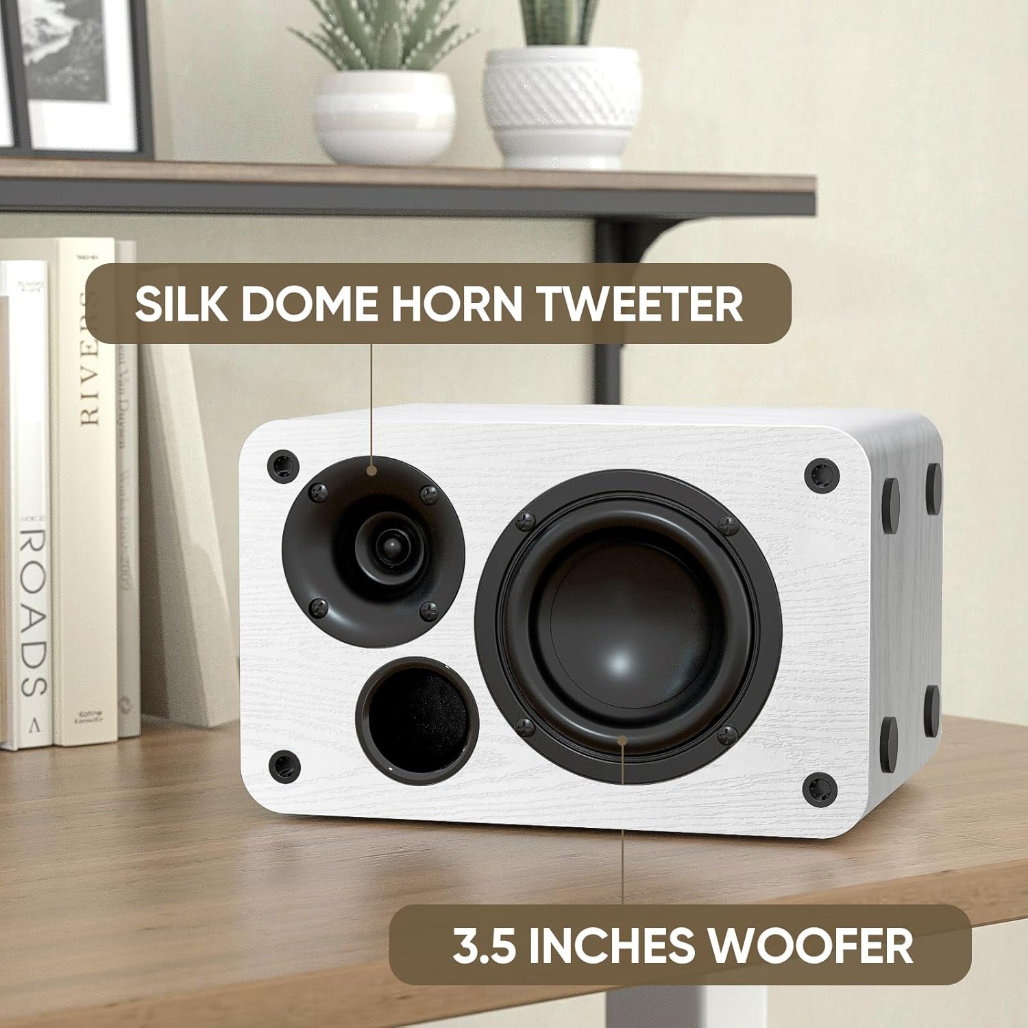 Saiyin Powered Bookshelf Speakers, 60W Record Player Speakers with 3.5 Inch Woofer, Bluetooth 5.0 Stereo Speakers with Optical/AUX/TV-ARC Connection for Gaming Monitor, Turntable, PC, TV